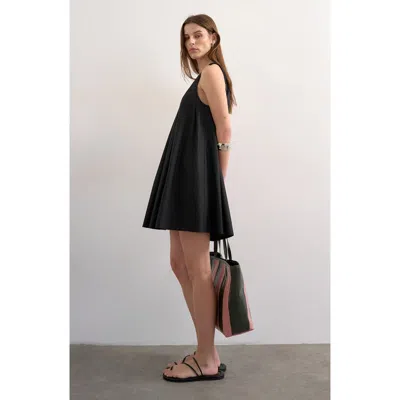 Topshop Pleated Cotton Trapeze Minidress In Black
