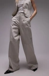 Topshop Heavy Linen Seamed Wide Leg Pants In Ecru-white In Cream