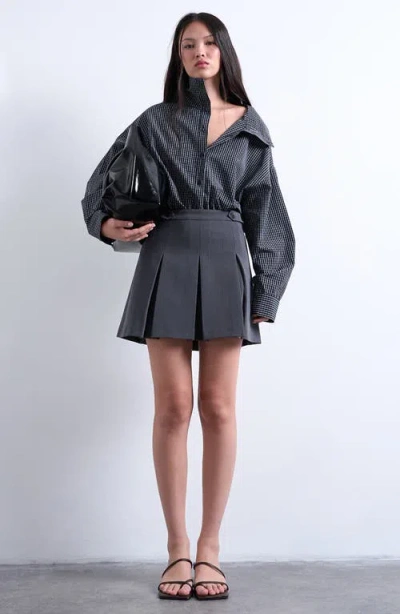 Topshop Pleated Miniskirt In Blue