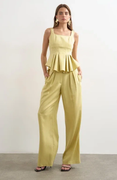Topshop Pleated Peplum Top In Yellow