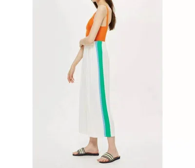 Topshop Pleated Wide Leg Crop Pants With Side Stripes In Multicolor