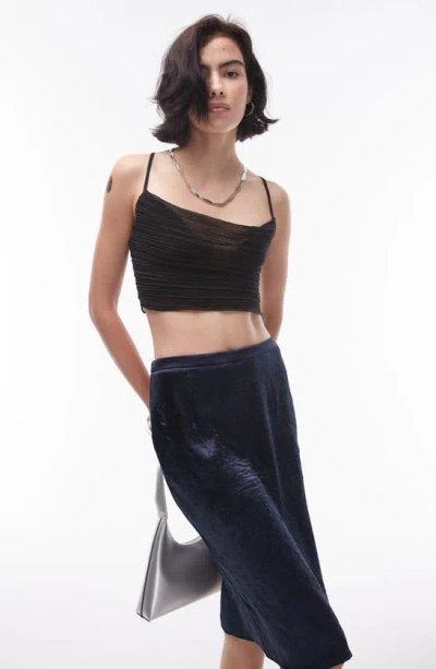 Topshop Plissé Crop Top In Black