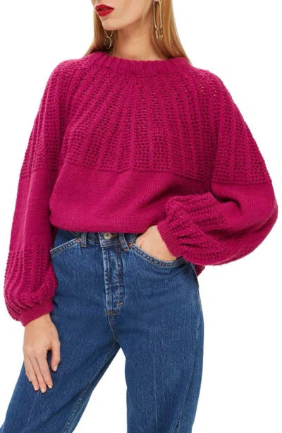 Topshop Pointelle Ball Sleeve Sweater In Purple