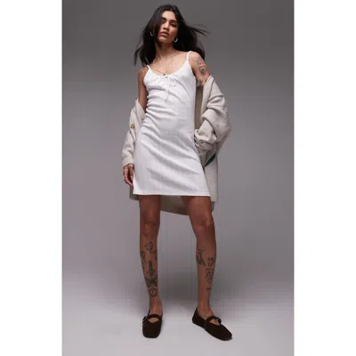 Topshop Pointelle Cotton Minidress In White