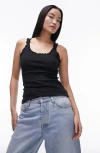 Topshop Pointelle Lettuce Edge Cami In Black In Black