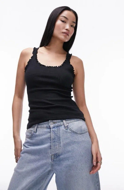 Topshop Pointelle Lettuce Edge Cami In Black