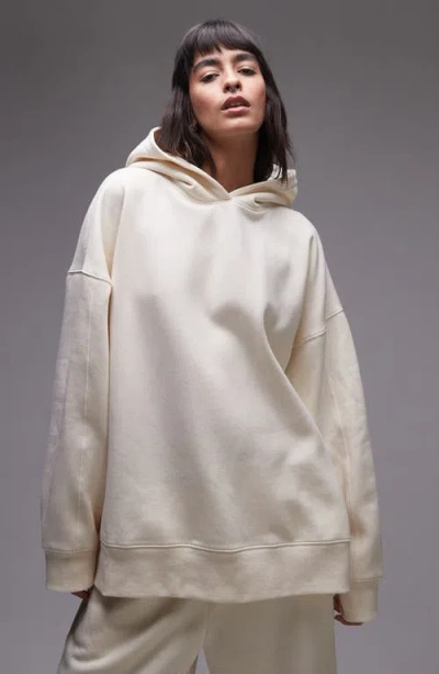 Topshop Premium Oversized Hoodie In Ecru-white