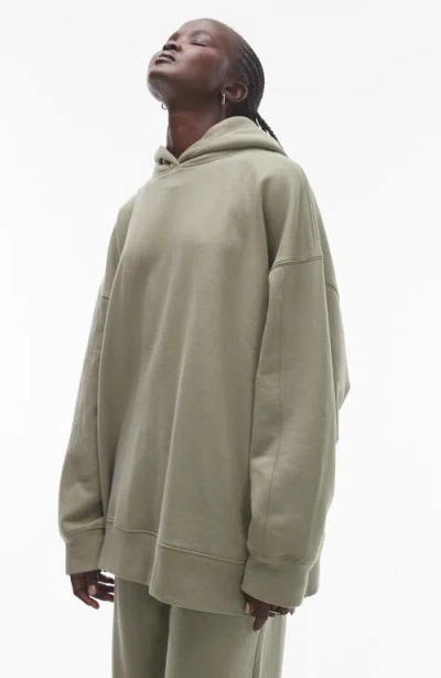 Topshop Premium Oversized Hoodie In Khaki - Part Of A Set-green