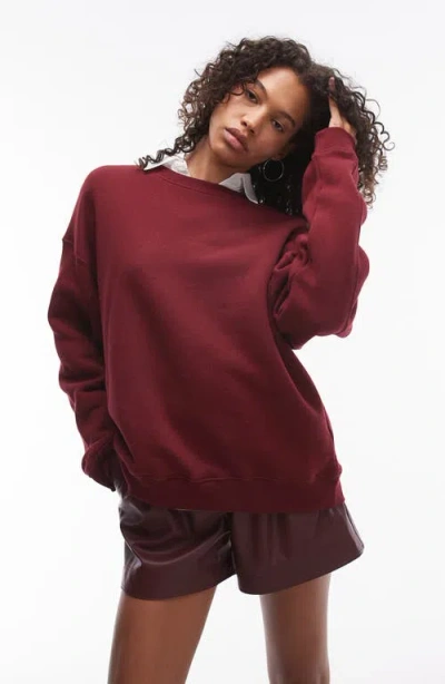 Topshop Premium Seam Detail Sweatshirt In Burgundy-red