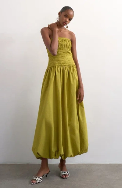 Topshop Premium Strapless Bubble Hem Dress In Yellow