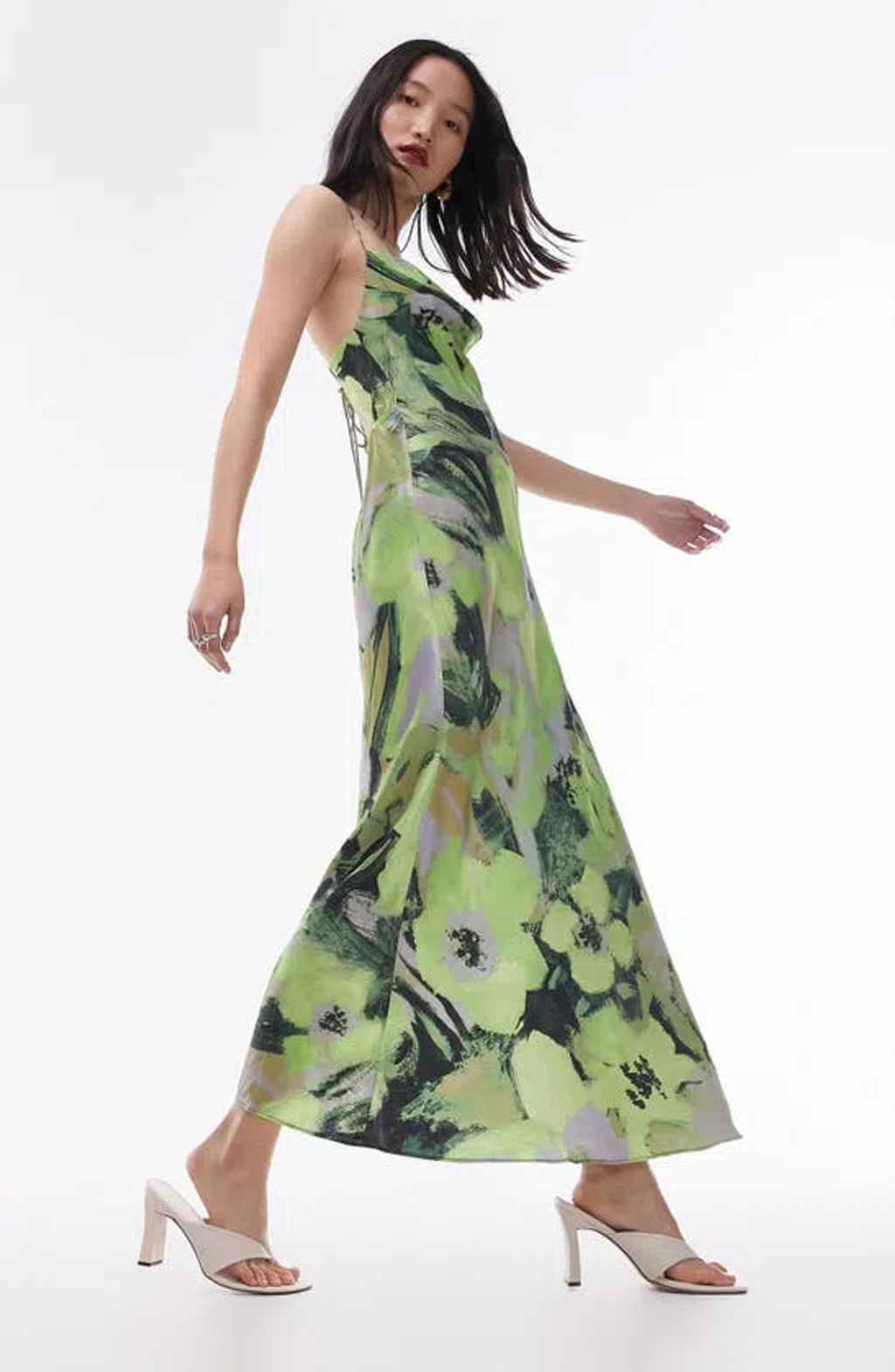 Topshop Print Cowl Neck Open Back Midi Slipdress In Light Green | ModeSens