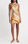 Topshop Print Halter Minidress In Gold