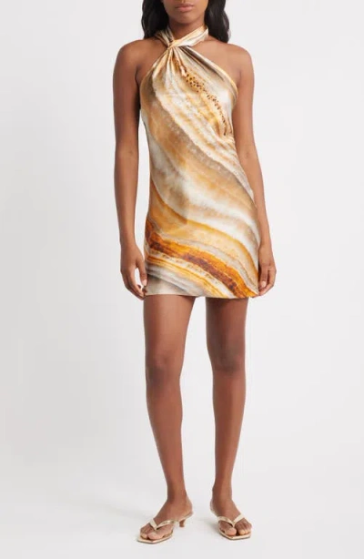 Topshop Print Halter Minidress In Gold