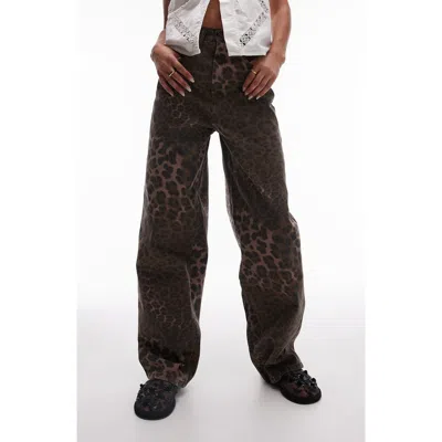 Topshop Print High Waist Wide Leg Baggy Jeans In Multi