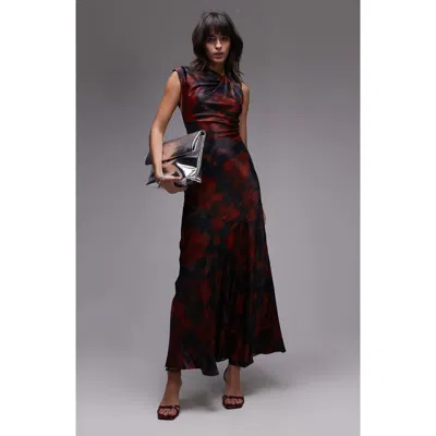 Topshop Print Knot Detal One-shoulder Maxi Dress In Red