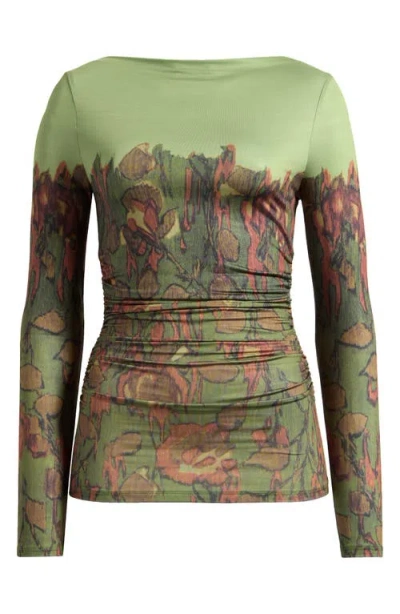 Topshop Print Ruched Top In Green