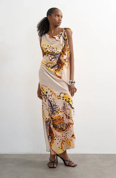Topshop Print Side Drape Sleeveless Maxi Dress In Black