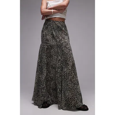 Topshop Printed Godet Semisheer Maxi Skirt In Brown