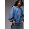 Topshop Denim Puff Sleeve Top With Bow Tie