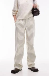 Topshop Stripe Pull On Straight Leg Pants In Ecru-white In Cream