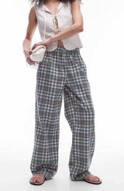 Topshop Check Pull-on Pants In Multi In Blue