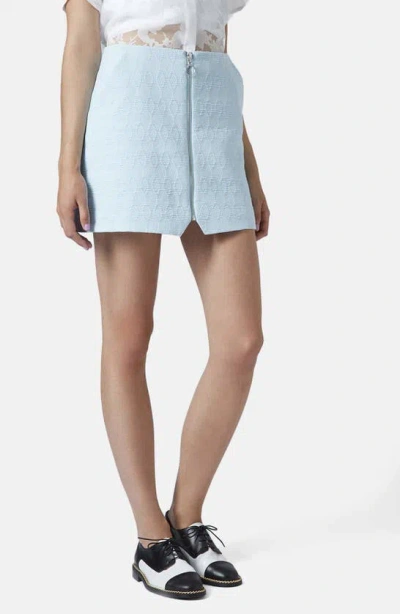 Topshop Quilted Zip Front Miniskirt In Pale Blue