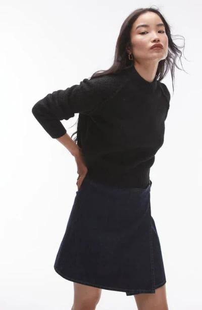 Topshop Raglan Sleeve Crewneck Jumper In Black