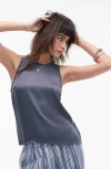 Topshop Satin Raw-edge Racer Cami Top In Charcoal - Part Of A Set-gray In Charcoal