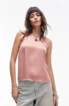Topshop Satin Raw-edge Racer Cami Top In Pink - Part Of A Set In Pink