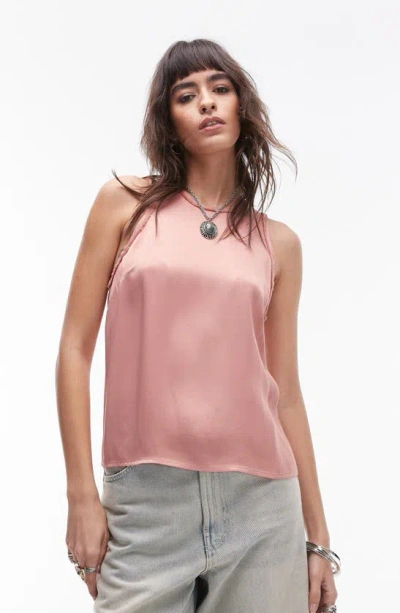 Topshop Satin Raw-edge Racer Cami Top In Pink - Part Of A Set