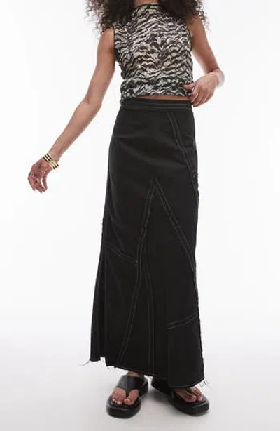 Topshop Raw Edge Topstitch Maxi Skirt In Black
