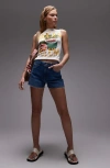 Topshop Raw Hem A-line Denim Shorts In Mid Blue