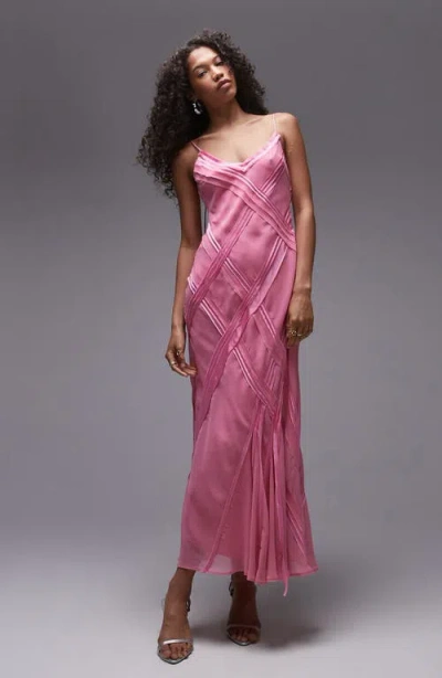 Topshop Premium Raw Seam Detail Midi Slip Dress In Sweet Pink