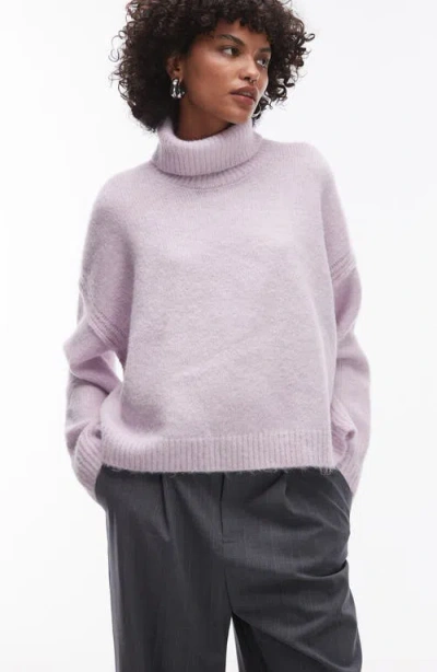 Topshop Relaxed Fit Exposed Seam Turtleneck Sweater In Lilac