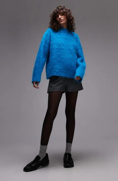 Topshop Relaxed Fit Fluffy Sweater In Turquoise