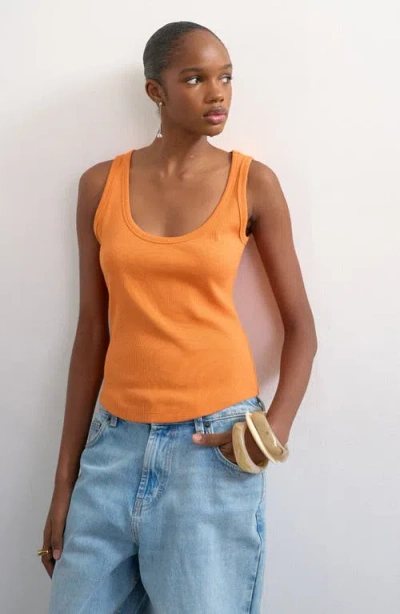 Topshop Rib Curved Hem Stretch Cotton Tank In Orange