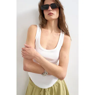 Topshop Rib Curved Hem Stretch Cotton Tank In White