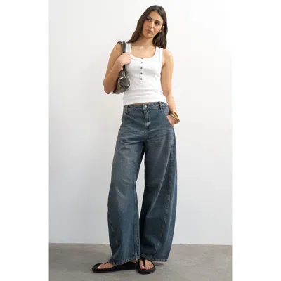 Topshop Rib Knit Half Placket Stretch Cotton Tank In Gray