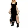 Topshop Rib Knit Tie Waist Slit Bodycon Stretch Midi Dress In Black In Black