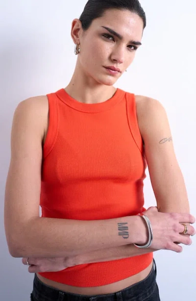 Topshop Rib Racerback Tank In Orange