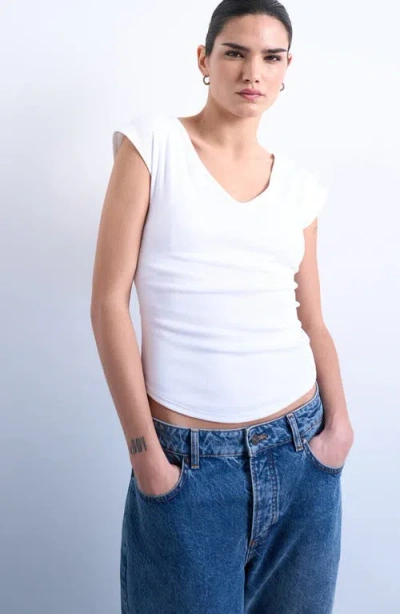 Topshop Rib V-neck T-shirt In White