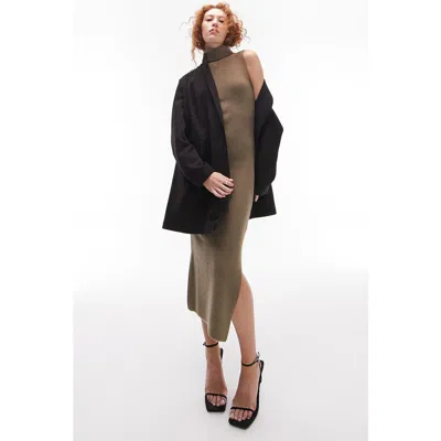 Topshop Ribbed Body-con Sweater Dress In Tan