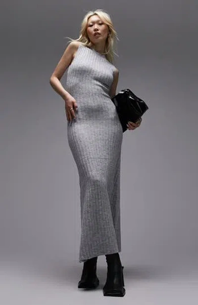 Topshop Ribbed Sweater Dress In Grey