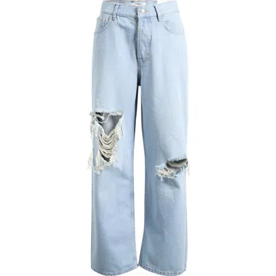 Topshop Ripped Column Jeans In Blue