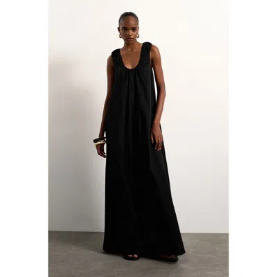 Topshop Ruched Cotton Poplin Maxi Dress In Black