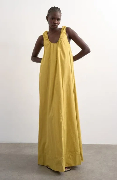 Topshop Ruched Cotton Poplin Maxi Dress In White