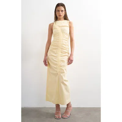 Topshop Ruched Detail Sleeveless Cotton Blend Maxi Dress In Yellow