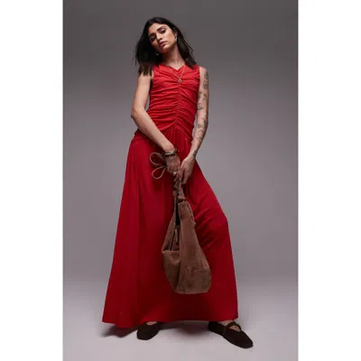 Topshop Ruched Drop Waist Maxi Dress
