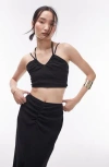 Topshop Ruched Halter Top In Black