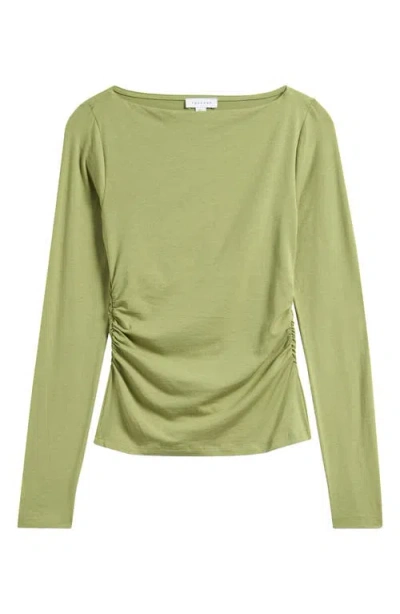 Topshop Ruched Long Sleeve Top In Green